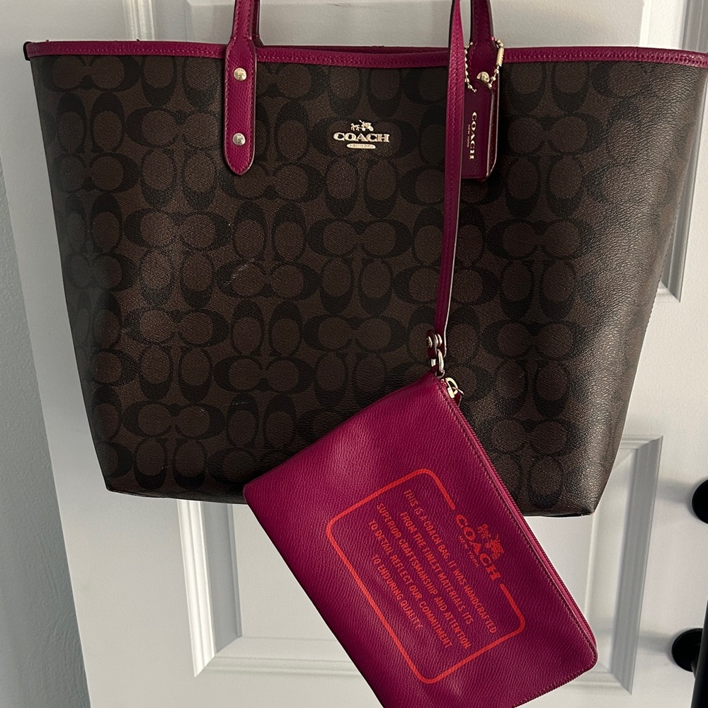 Coach Brown and Pink Tote Bag